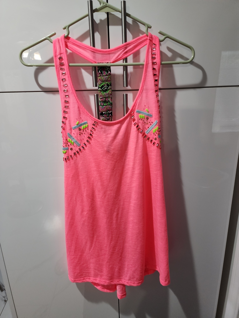 BKE Neon Pink Embellished Racerback Tank
